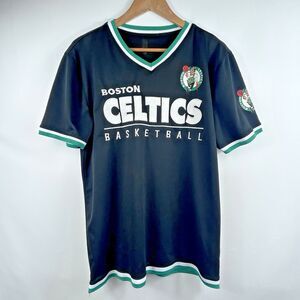 Boston Celtics Warm Up Jersey Large NBA Black V-neck Tacklet‎ Twill Basketball